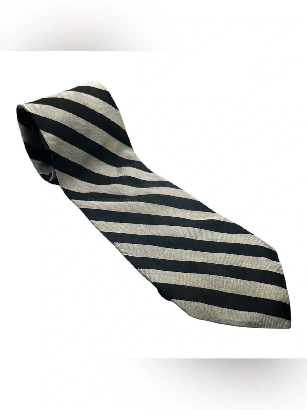 Vintage Lauren Ralph Lauren Striped Silk Tie Black Silver Grey USA Hand Finished